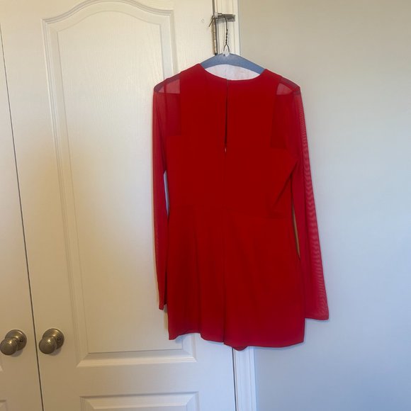 BCBG Mesh Long Sleeve Pannel Romper - Cardinal Red - Picture 3 of 4